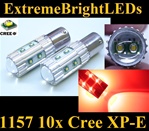 TWO Brilliant Red 50W High Power 1157 2357 10x Cree XP-E Backup Reverse Parking Turn Signal Brake Stop Light Bulbs