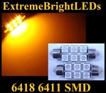 TWO AMBER 18-SMD 6418 6411 39mm Festoon LED bulbs