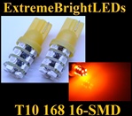 TWO AMBER T10 168 2825 16-SMD SMD LED bulbs