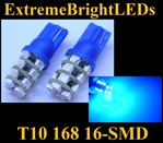 TWO BLUE T10 168 2825 16-SMD SMD LED bulbs